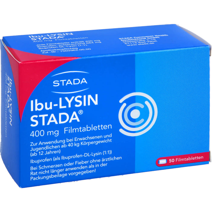 STADA Ibu-Lysin 400 mg Filmtabletten bei Schmerzen und Fieber, 50 St. Tabletten