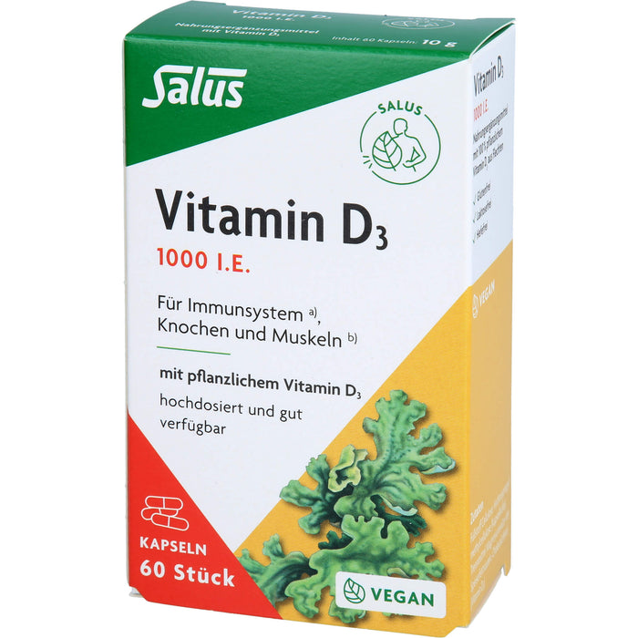 Salus Vitamin D3 1000 I.E. Kapseln für Immunsystem, Knochen und Muskeln, 60 pc Capsules