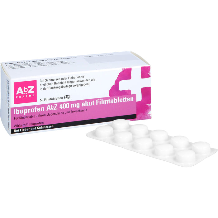 Ibuprofen AbZ 400 mg akut Filmtabletten bei Fieber und Schmerzen, 50 pcs. Tablets