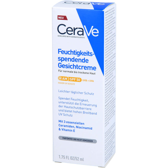 CeraVe feuchtigkeitsspendende Gesichtscreme mit LSF 50 für normale bis trockene Haut, 52 ml Crème