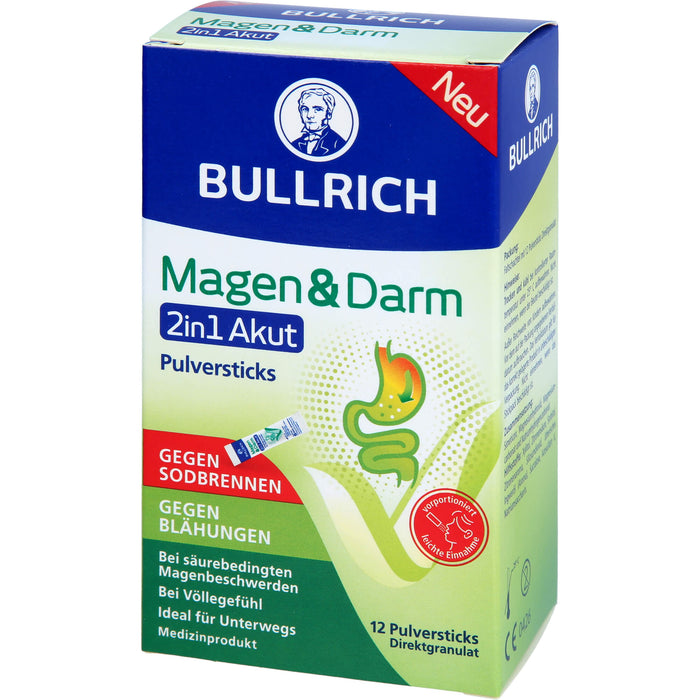 BULLRICH Magen und Darm 2in1 Akut Pulversticks gegen Sodbrennen und gegen Blähungen, 12 pc Bâtonnets