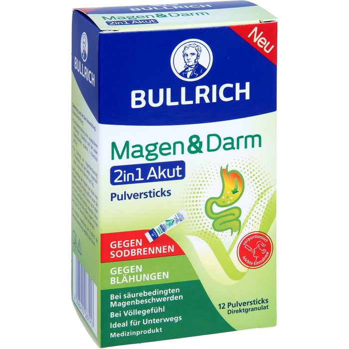 BULLRICH Magen und Darm 2in1 Akut Pulversticks gegen Sodbrennen und gegen Blähungen, 12 St. Sticks