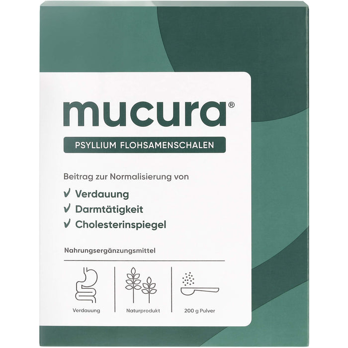 Mucura Flohsamenschalen Pulver für Verdauung, Darmträgheit, Cholesterinspiegel, 200 g Pulver