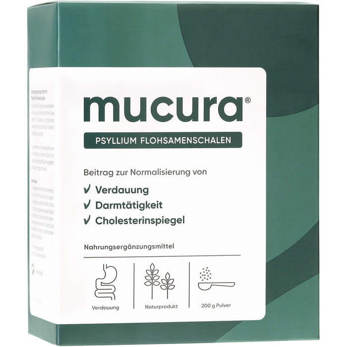 Mucura Flohsamenschalen Pulver für Verdauung, Darmträgheit, Cholesterinspiegel, 200 g Pulver