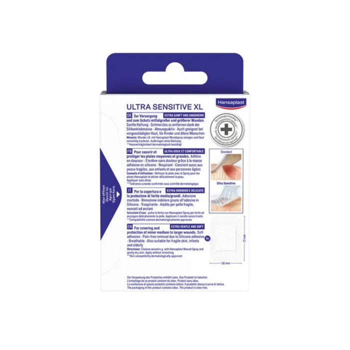 Hansaplast Wundverband Ultra Sensitive 5 x 7,2 cm XL für sehr empfindliche Haut, 5 pc Pansement