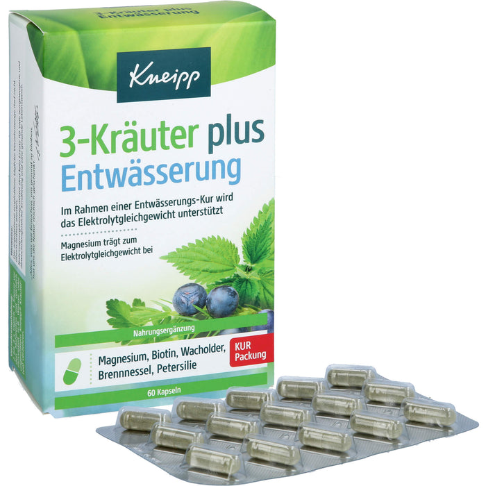 Kneipp 3-Kräuter plus Entwässerung Kapseln im Rahmen einer Entwässerungs-Kur, 60 pc Capsules