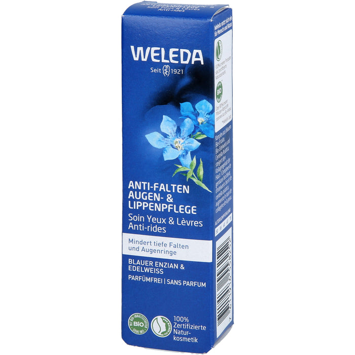 WELEDA Anti-Falten Augen- & Lippenpflege Blauer Enzian & Edelweiss mindert tiefe Falten & Augenringe, 10 ml Crème