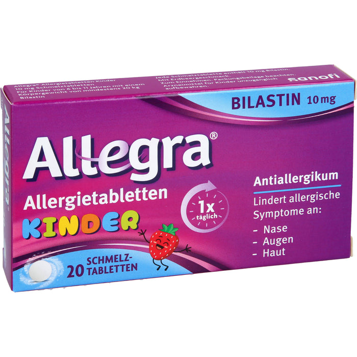Allegra Allergietabletten für Kinder zergehen auf der Zunge mit leckerem Erdbeergeschmack, 20 pcs. Tablets