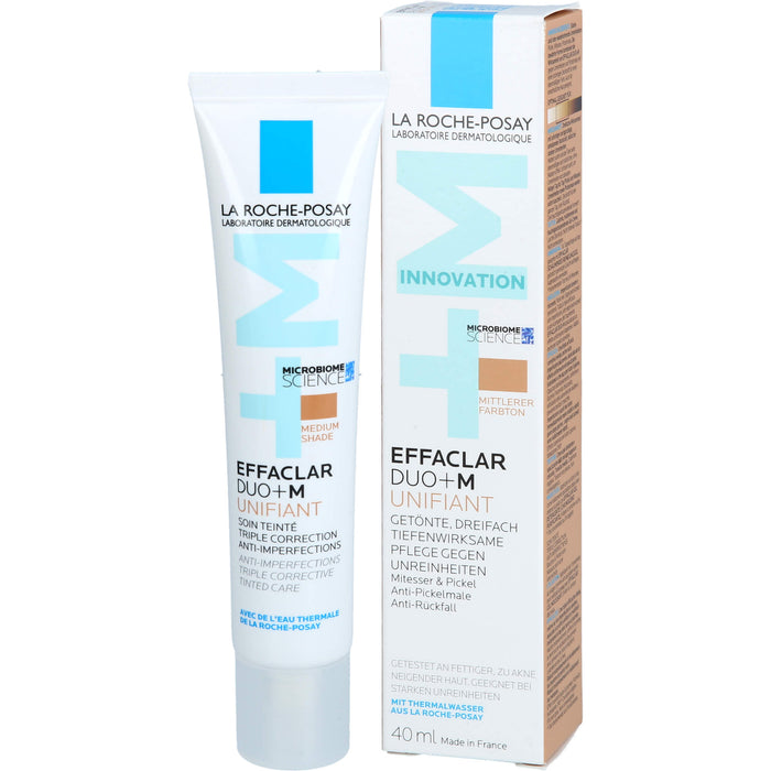 La Roche-Posay Effaclar Duo+M Unifiant getönte, dreifach tiefenwirksame Pflege gegen Unreinheiten mittlerer Farbton, 40 ml Crème
