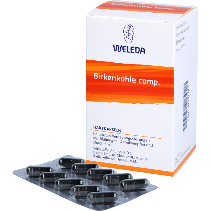 WELEDA Birkenkohle comp. Hartkapseln bei akuten Verdauungsstörungen mit Blähungen, Verdauungskrämpfen und Durchfällen, 50 pc Capsules