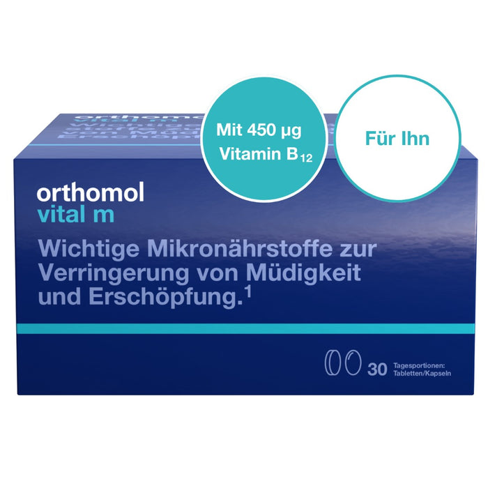 Orthomol Vital m - Mikronährstoffe für Männer - bei Müdigkeit - mit B-Vitaminen, Omega-3-Fettsäuren und Magnesium - Tabletten/Kapseln, 30 St. Tagesportionen
