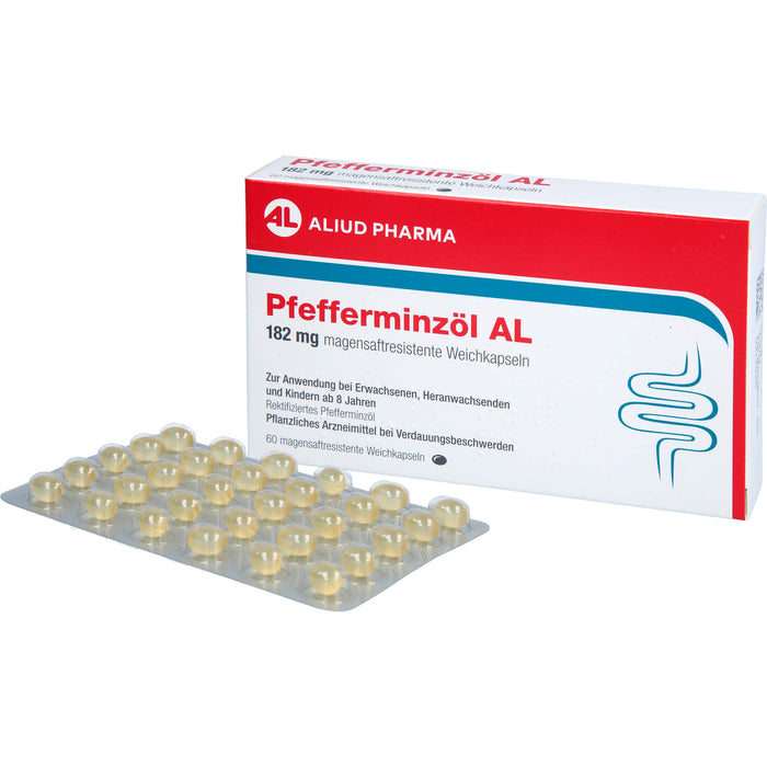 ALIUD PHARMA Pfefferminzöl 182 mg Weichkapseln zur Linderung von krampfartigen Beschwerden des Verdauungstraktes, 60 St. Kapseln