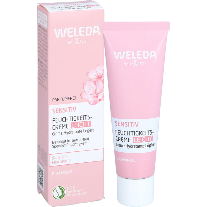 WELEDA sensitiv Feuchtigkeitscreme leicht, parfümfrei mit Bio-Mandelöl für sensible Mischhaut beruhigt irritierte Haut, 30 ml Cream