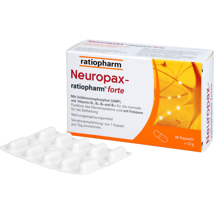 Neuropax-ratiopharm forte Kapseln mit Uridinmonophosphat (UMP), Vitamin B12 und Folsäure zur Unterstützung der Nervenregeneration, 40 pc Capsules
