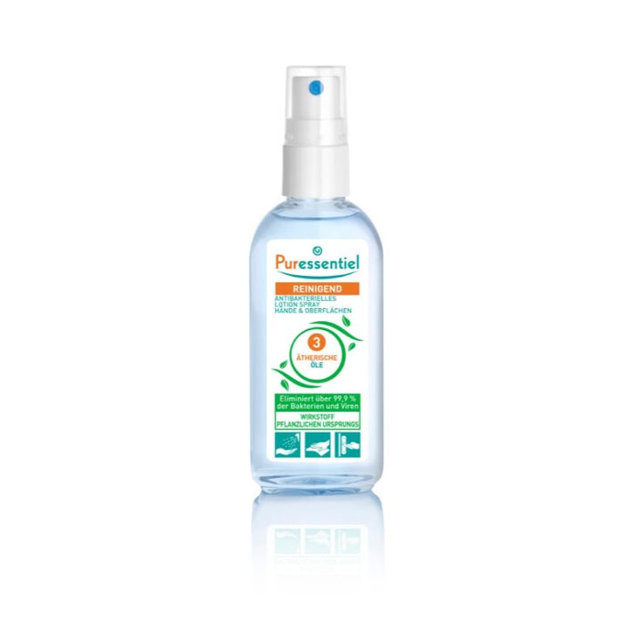 Puressentiel Reinigende Antibakterielle Lotion Spray mit 71,4 % pflanzlichem Alkohol – desinfiziert Hände und Oberflächen, 80 ml Spray