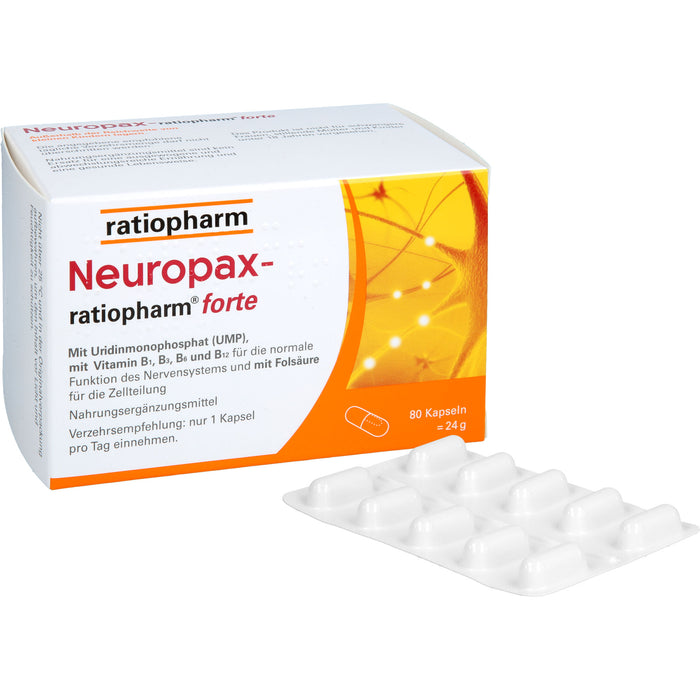 Neuropax-ratiopharm forte Kapseln mit Uridinmonophosphat (UMP), Vitamin B12 und Folsäure zur Unterstützung der Nervenregeneration, 80 pcs. Capsules