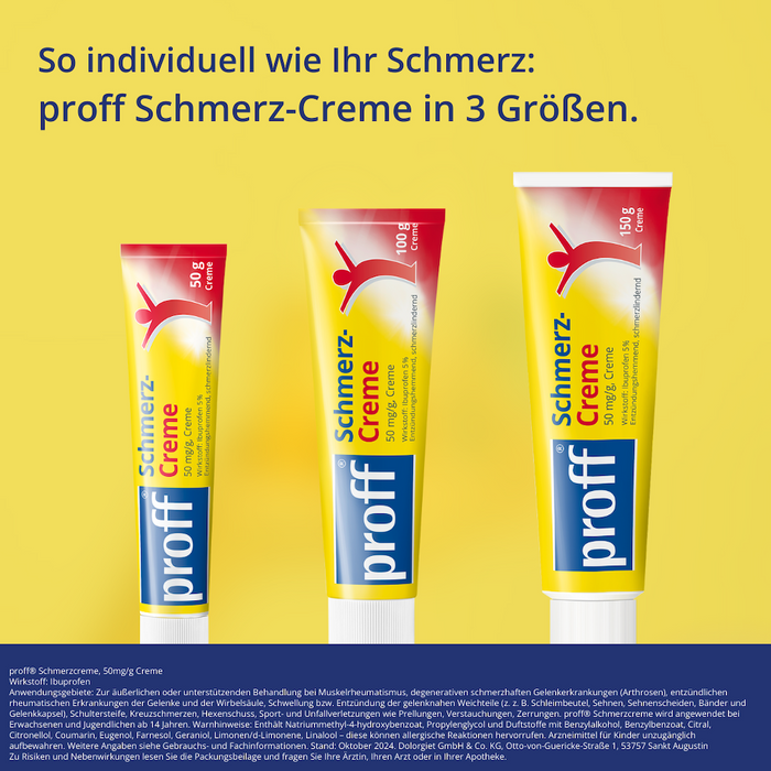 proff Schmerzcreme mit Ibuprofen – zur äußerlichen Behandlung von Muskel-, Gelenk- und Rückenschmerzen bei rheumatischen Erkrankungen oder nach Sport- und Unfallverletzungen, 100 g Creme