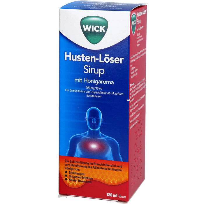 WICK Husten-Löser Sirup mit Honigaroma mit Guaifenesin zur Linderung von produktivem Husten, 180 ml Solution
