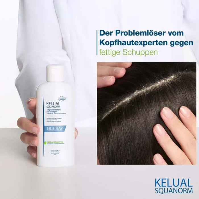 DUCRAY Kelual Squanorm talgreduzierendes Kur-Shampoo bei fettigen Schuppen, 400 ml Shampoing