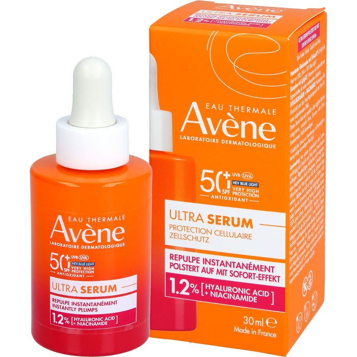 Avène Ultra Serum Aufpolsternd LSF 50+ schützt vor UVB, UVA + HEV Blue Light Filter reduziert Falten - verdichtet nach - strafft, 30 ml Solution