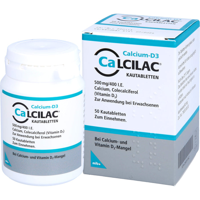 Calcilac Kautabletten 500 mg/400 I.E. bei Vitamin-D- und Calcium-Mangelzuständen, 50 pcs. Tablets
