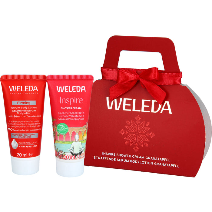 WELEDA Mini Geschenkset Granatapfel mit Inspire Shower Cream Granatapfel  und straffender Serum Bodylotion, 40 ml Cream