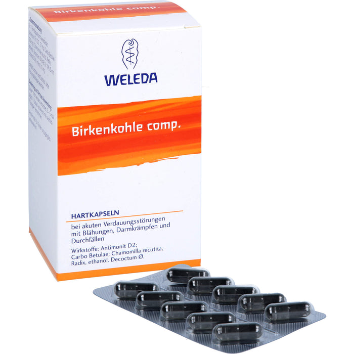 WELEDA Birkenkohle comp. Hartkapseln bei akuten Verdauungsstörungen mit Blähungen, Verdauungskrämpfen und Durchfällen, 50 pc Capsules