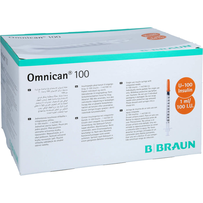 Omnican  100 1ml Insulinspritzen, 100 I.E. Nennvolumen, U-100 Insulin; 0,30x8mm, 100 St. Spritzen