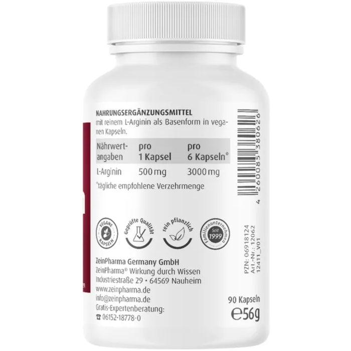 ZeinPharma L-Arginin 500 mg Kapseln, 90 pcs. Capsules