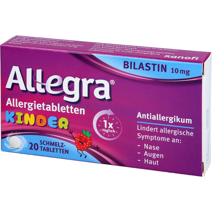 Allegra Allergietabletten für Kinder zergehen auf der Zunge mit leckerem Erdbeergeschmack, 20 pcs. Tablets