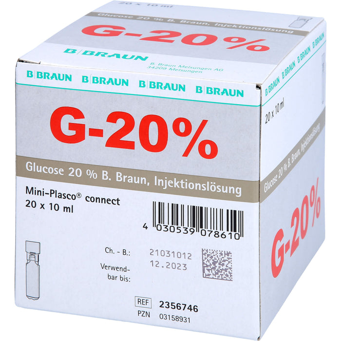 Glucose 20 % B. Braun Injektionslösung, Mini Plasco connect 10 ml, 200 ml Solution