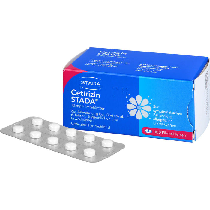 Cetirizin STADA 10 mg Filmtabletten zur symptomatischen Behandlung allergischer Erkrankungen, 100 pcs. Tablets