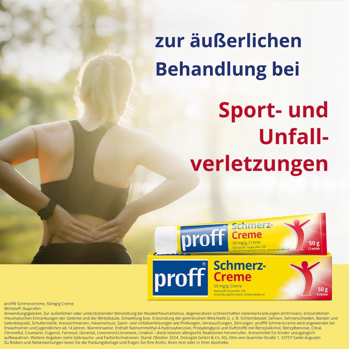 proff Schmerzcreme mit Ibuprofen – zur äußerlichen Behandlung von Muskel-, Gelenk- und Rückenschmerzen bei rheumatischen Erkrankungen oder nach Sport- und Unfallverletzungen, 50 g Creme