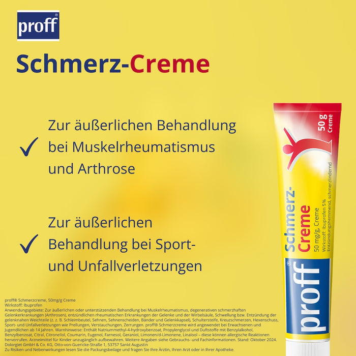 proff Schmerzcreme mit Ibuprofen – zur äußerlichen Behandlung von Muskel-, Gelenk- und Rückenschmerzen bei rheumatischen Erkrankungen oder nach Sport- und Unfallverletzungen, 50 g Cream