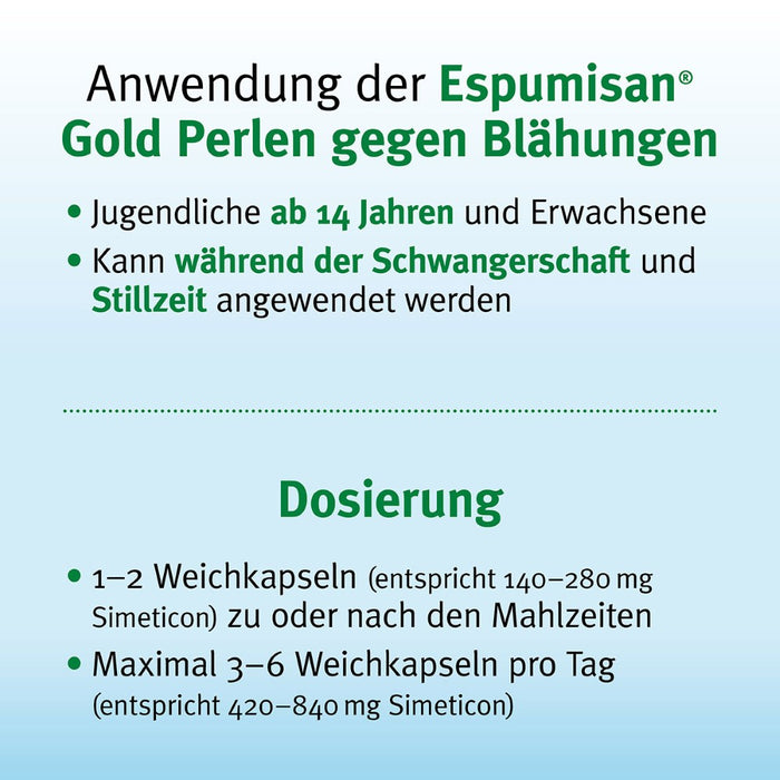 Espumisan Gold Perlen gegen Blähungen (Medizinprodukt), 40 St. Kapseln