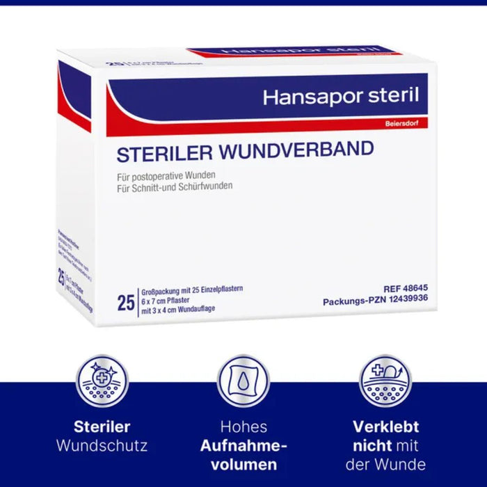 Hansapor steril Wundverband 6 x 7 cm Pflaster mit 3 x 4 cm Wundauflage, 25 pcs. Wound dressings