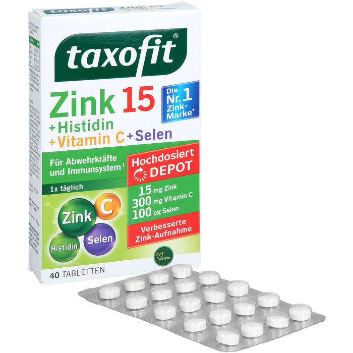 Taxofit Zink + Histidin + Vitamin C + Selen Depot Tabletten für Abwehrkräfte und Immunsystem, 40 pcs. Tablets