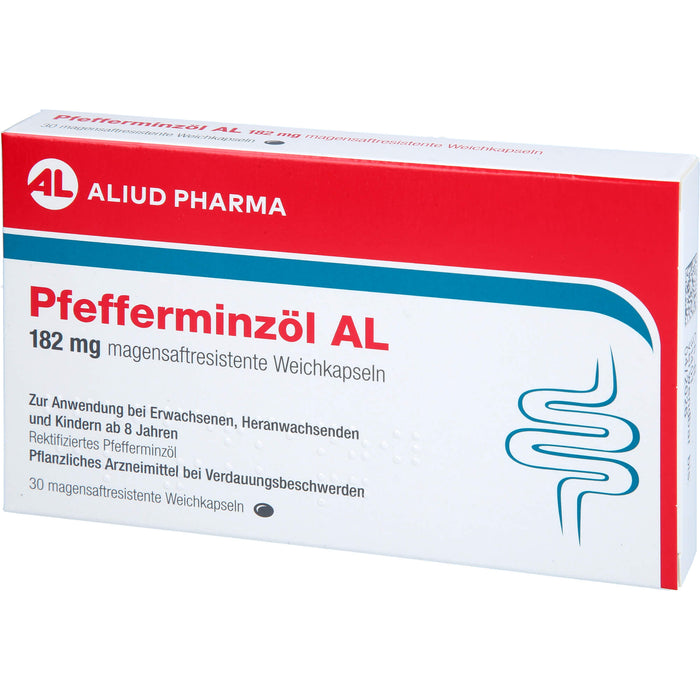 Pfefferminzöl AL 182 mg Weichkapseln bei Bauchkrämpfen, Bauchschmerzen und Blähungen, 30 pc Capsules
