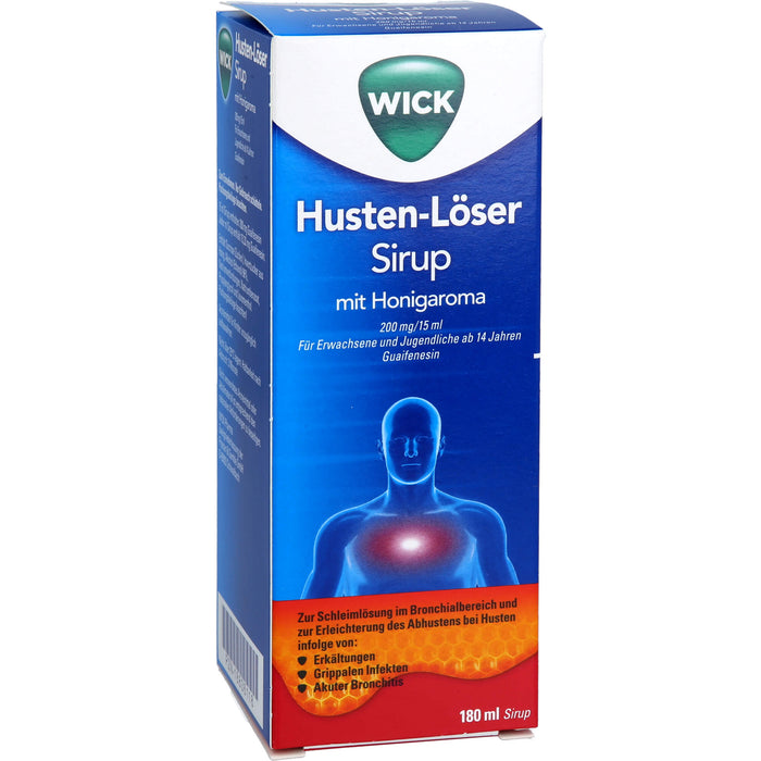 WICK Husten-Löser Sirup mit Honigaroma mit Guaifenesin zur Linderung von produktivem Husten, 180 ml Solution