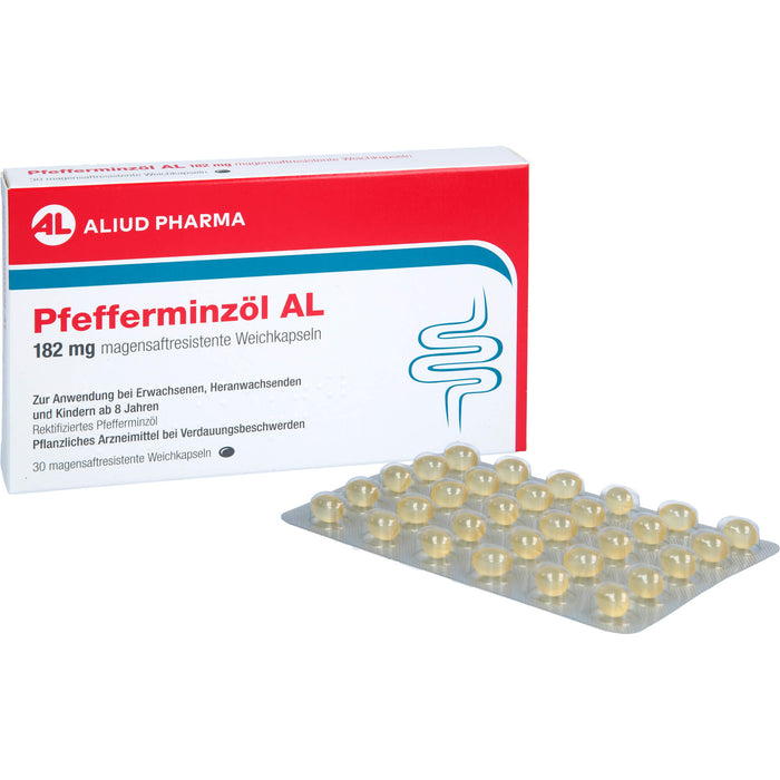 Pfefferminzöl AL 182 mg Weichkapseln bei Bauchkrämpfen, Bauchschmerzen und Blähungen, 30 pc Capsules