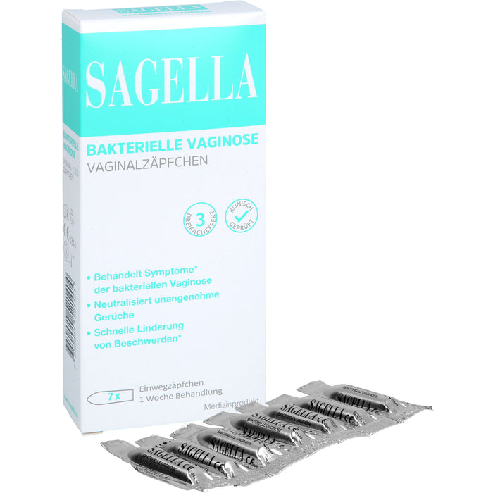 Sagella Vaginalovula mit Milchsäure, Thymian- und Salbei-Extrakten zur natürlichen Regeneration der Vaginalflora bei bakterieller Vaginose, 7 pcs. Suppositories