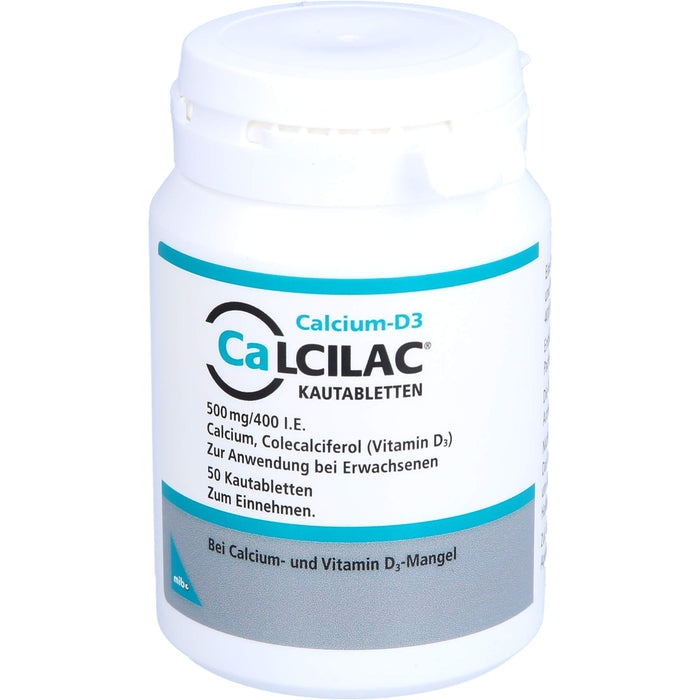 Calcilac Kautabletten 500 mg/400 I.E. bei Vitamin-D- und Calcium-Mangelzuständen, 50 pcs. Tablets