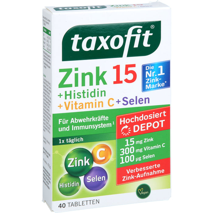 Taxofit Zink + Histidin + Vitamin C + Selen Depot Tabletten für Abwehrkräfte und Immunsystem, 40 pcs. Tablets
