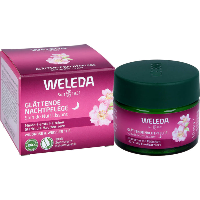 WELEDA glättende Nachtpflege Wildrose & Weißer Tee stärkt die Hautbarriere, mindert erste Fältchen, 40 ml Cream