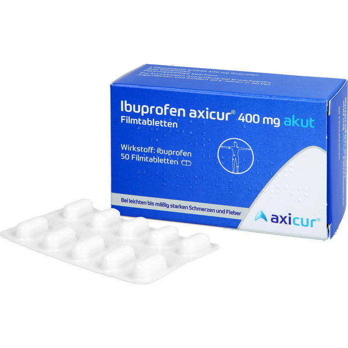 Ibuprofen axicur 400 mg akut Filmtabletten bei Schmerzen und Fieber, 50 pcs. Tablets