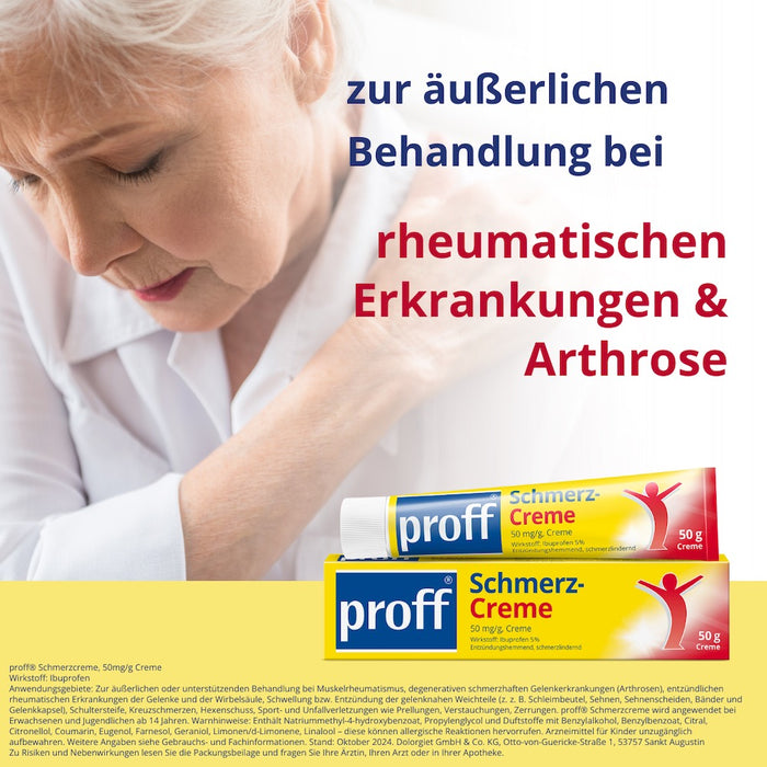 proff Schmerzcreme mit Ibuprofen – zur äußerlichen Behandlung von Muskel-, Gelenk- und Rückenschmerzen bei rheumatischen Erkrankungen oder nach Sport- und Unfallverletzungen, 50 g Creme