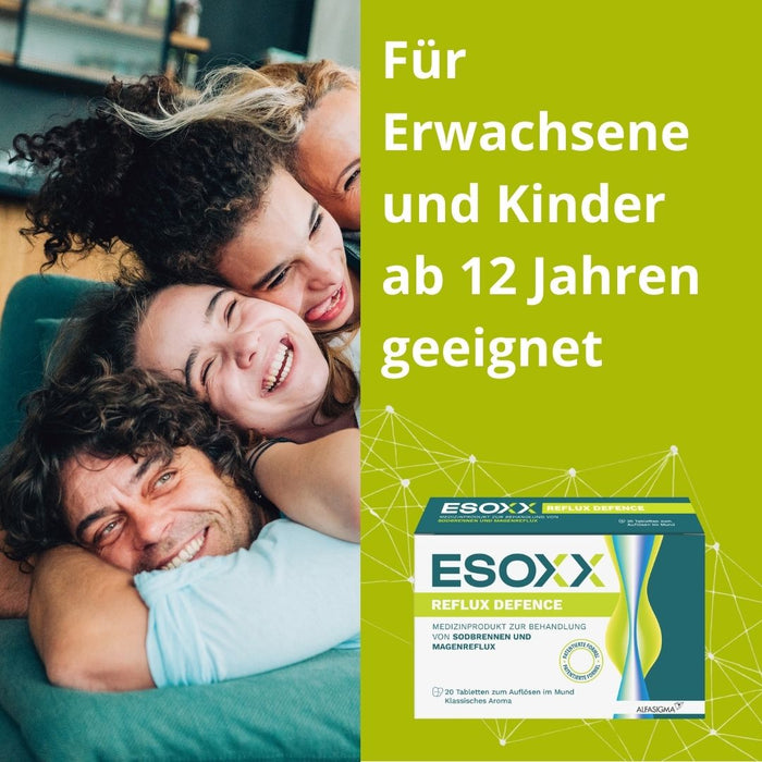 ESOXX Defence - Schnelle Hilfe bei Sodbrennen & Reflux, schützt Speiseröhre und Magen - mit Hyaluronsäure, Chondroitinsulfat & Magnesiumtrisilikat - glutenfrei & laktosefrei, 20 pcs. Tablets