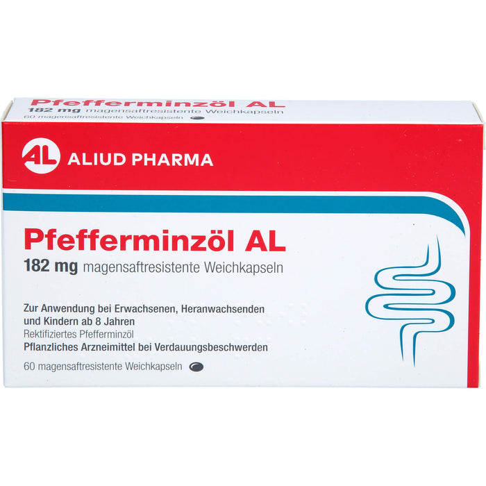 ALIUD PHARMA Pfefferminzöl 182 mg Weichkapseln zur Linderung von krampfartigen Beschwerden des Verdauungstraktes, 60 St. Kapseln
