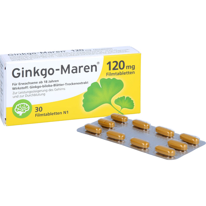 Ginkgo-Maren 120 mg Filmtabletten zur Leistungssteigerung des Gehirns und zur Durchblutung, 30 pcs. Tablets