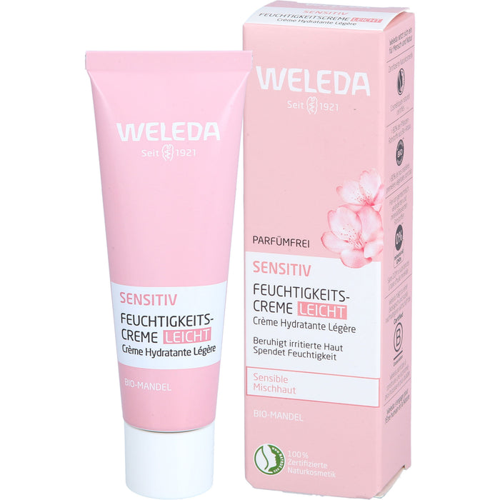 WELEDA sensitiv Feuchtigkeitscreme leicht, parfümfrei mit Bio-Mandelöl für sensible Mischhaut beruhigt irritierte Haut, 30 ml Cream